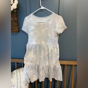 Light Blue Tie dye Short Sleeve Tiered Dress